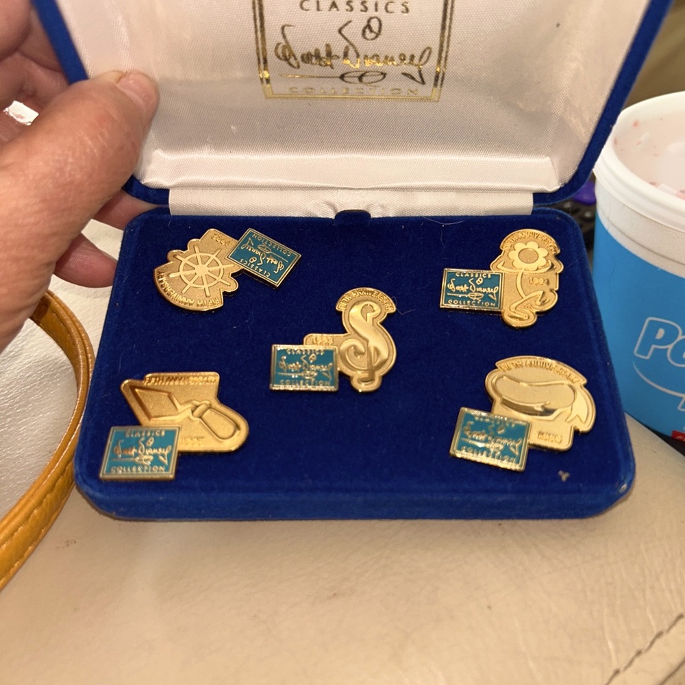 Classic Gold-Tone Enamel Women’s Brooch Set - Blue Accents